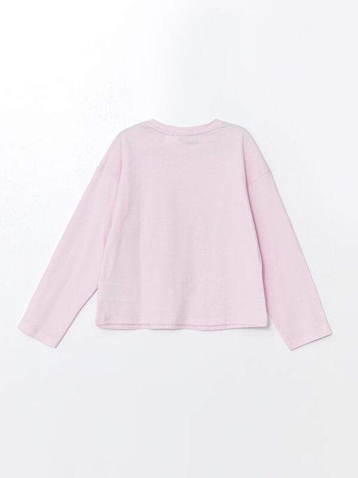 Bisiklet Yaka Lilo ve Stitch Bask?l? Uzun Kollu K?z ?ocuk Ti??rt