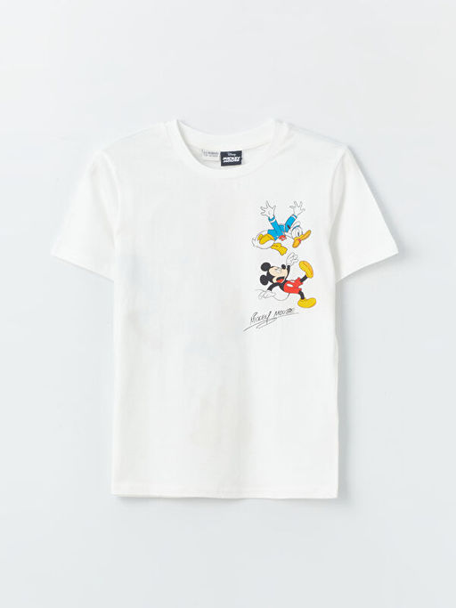 Bisiklet Yaka Mickey Mouse Bask?l? K?sa Kollu Erkek ?ocuk Ti??rt