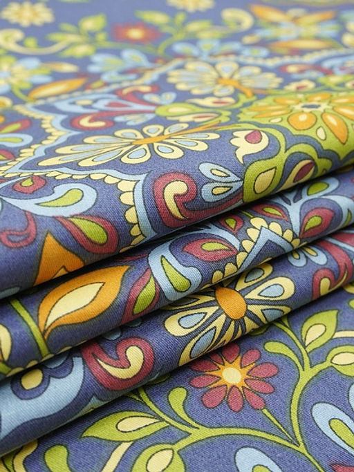 Сатин Мандала цветов цв.джинсово-фиолетовый, ш.2.5м, хлопок-100%, 115гр/м.кв - Купава фото 2