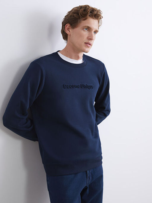 Bisiklet Yaka Bask?l? Erkek Sweatshirt