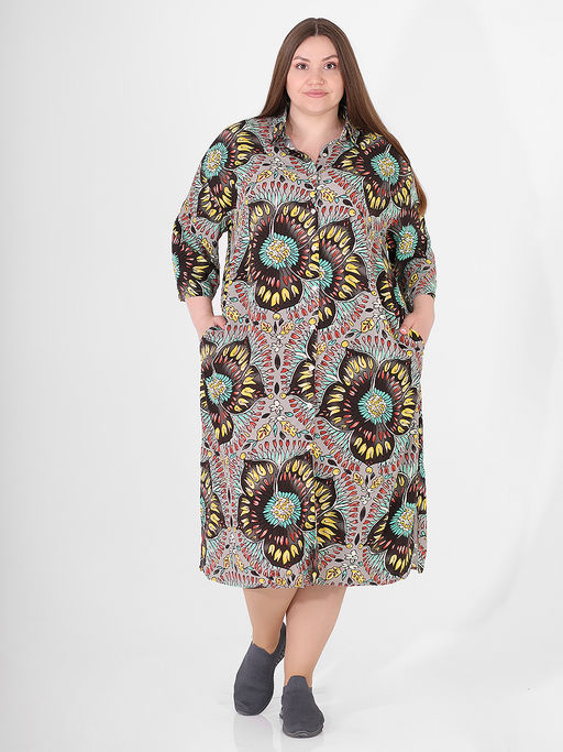 Платье-рубашка коричневого цвета с цветочным принтом - Almond фото 3