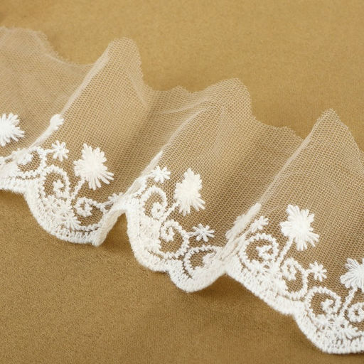 Кружево на сетке, 70 мм × 9±0.5 м, белое