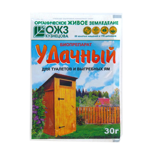 Биопрепарат "Удачный" для туалетов и выгребных ям (порошок 30г) "Башинком"