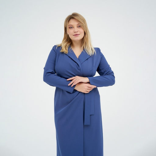 Платье женское миди с поясом MIST plus-size, синее, размер 54