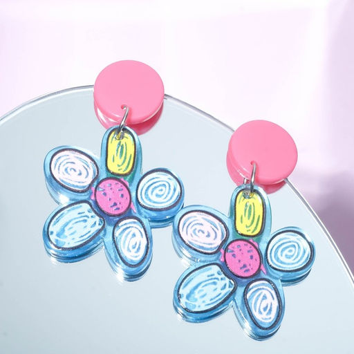 Серьги пластик Рисунок цветок, цветные - Queen fair фото 2