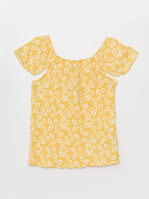 U Yaka Desenli K?sa Kollu K?z ?ocuk Bluz