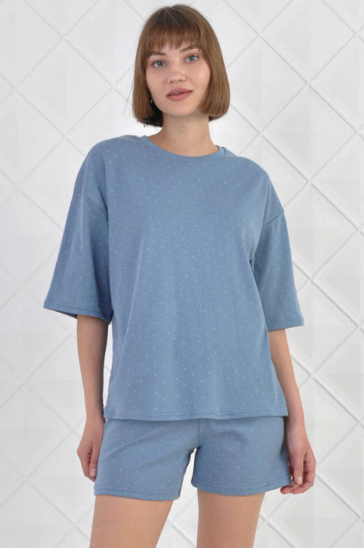 Арт. 9114 Пижама с шортами 42-50 (5 шт) Цвет:верх- грязно-голубой, низ- грязно-голубой - Калинка фото 2