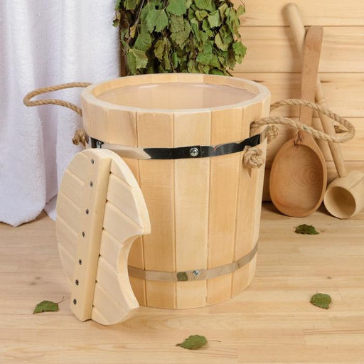 Запарник - ведро для бани и сауны, 9 л, липа, пластиковая вставка, с крышкой, «Добропаровъ»