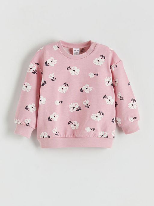 ?i?ek Bask?l? K?z ?ocuk Sweatshirt ve Tayt Tak?m 2li