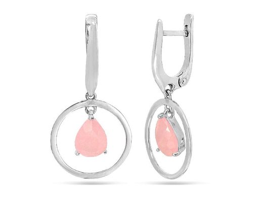 Серьги из серебра розовый кварц, Ю-21058р