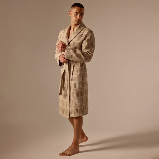 Халат вафельный мужской SL HOME: Chess «Саббиа», размер S, хлопок 100%, коричневый