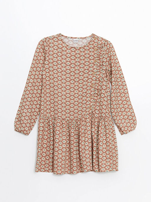 Bisiklet Yaka ?i?ekli K?z ?ocuk Elbise