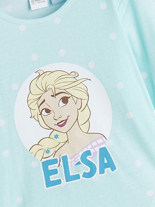 Bisiklet Yaka Elsa Bask?l? K?z ?ocuk Pijama Tak?m?