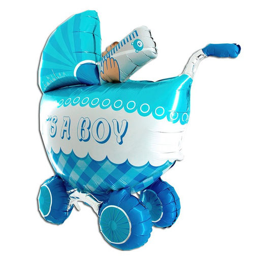 Шар фольгированный 27&apos;&apos; Фигура, "3D Коляска для мальчика", на подставке