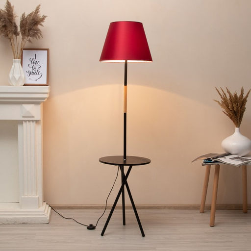 Торшер напольный BayerLux «Патрисиа» со столиком, 1×15 Вт, Е27, черный/красный, 40×40×157 см