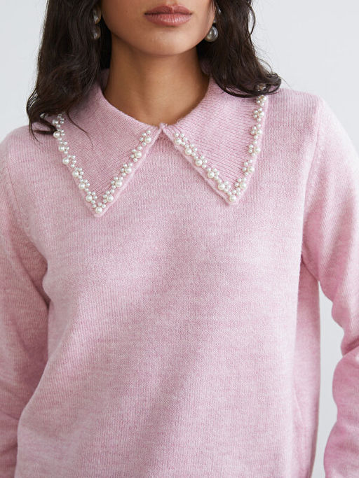 Bebe Yaka Boncuk ??lemeli Kad?n Triko Kazak