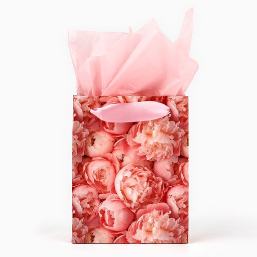 Цена за 2 шт. Пакет ламинированный двухсторонний Пионы, с тишью и открыткой, S, 12?15?5.5