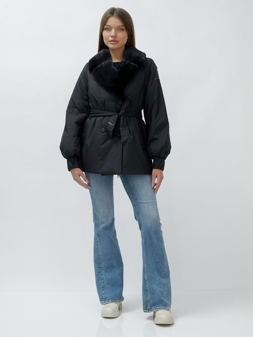 Полупальто зимнее женское с норкой люкс класса черного цвета 8632Ch - Mtforce фото 6