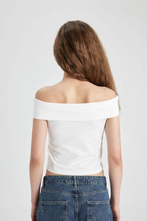 Приталенная футболка с открытыми плечами и короткими рукавами - Defacto фото 9