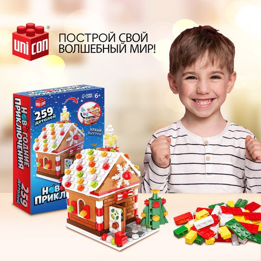 Конструктор Новогодние приключения: Пряничный домик, шкатулка, 259 деталей