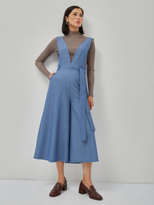 Комбинезон с брюками-кюлотами из костюмной однотонной джинсовой ткани - Tantino фото 10