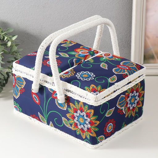 Шкатулка для рукоделия и шитья «Цветочная мозаика», хранение ниток, иголок, мелочи, 19×26×14.5 см