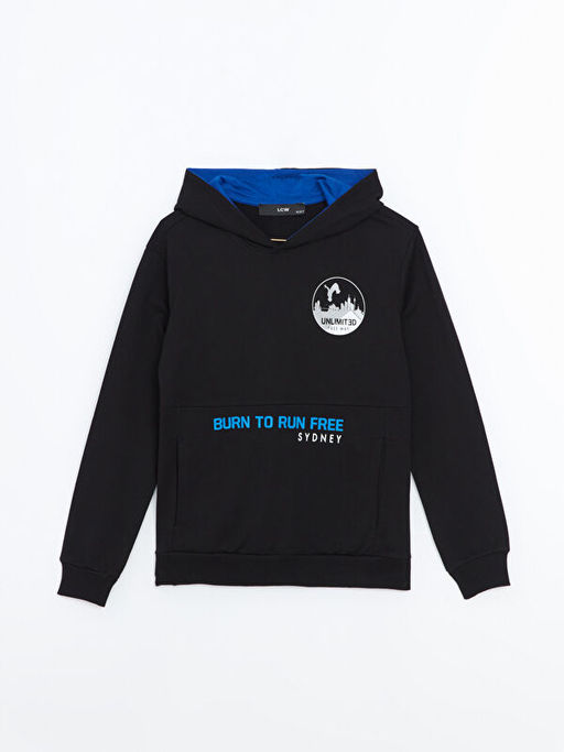 Kap??onlu Bask?l? Erkek ?ocuk Sweatshirt
