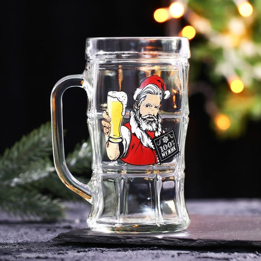 Кружка пивная новогодняя 100% Мужик!, 500 мл, 18+ - Дорого внимание фото 2