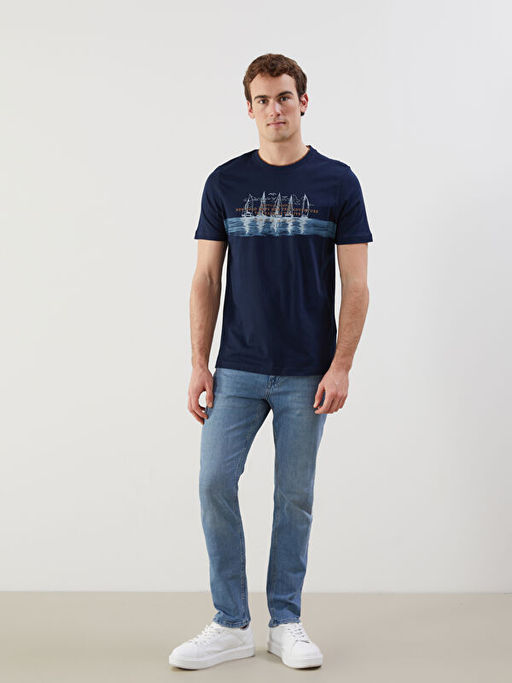 Bisiklet Yaka K?sa Kollu Bask?l? Penye Erkek Ti??rt