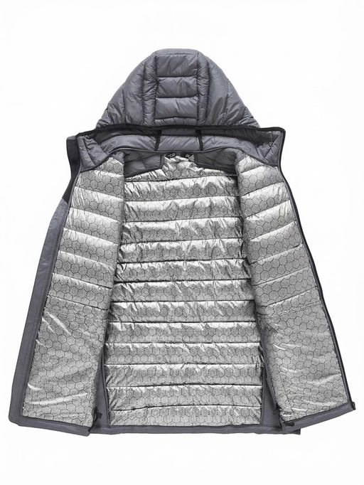 Куртка мужская гибридная стёганая с капюшоном с графеновой подкладкой темно-серого цвета 9621_1TC