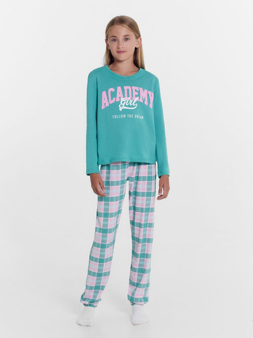 Комплект для девочек (джемпер, брюки) в бирюзовую клетку - Mark formelle фото 2