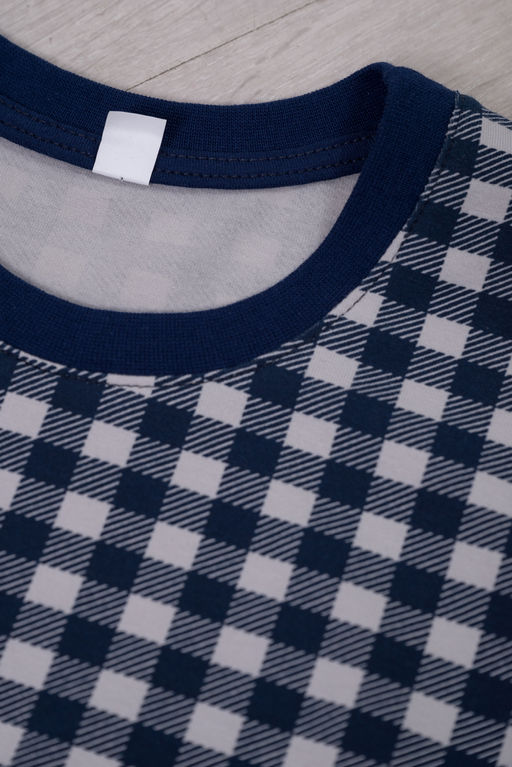 Пижама подростковая из кулирки пенье на манжетах Дрёма клетка синяя - Амадэль фото 2