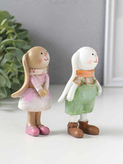 Набор фигурок 2 шт. полистоун «Зайчики-малыши нарядные», 5.5×3×9.5 см