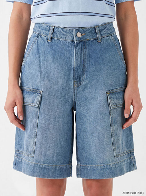 Loose Fit Kad?n Jean Kargo ?ort
