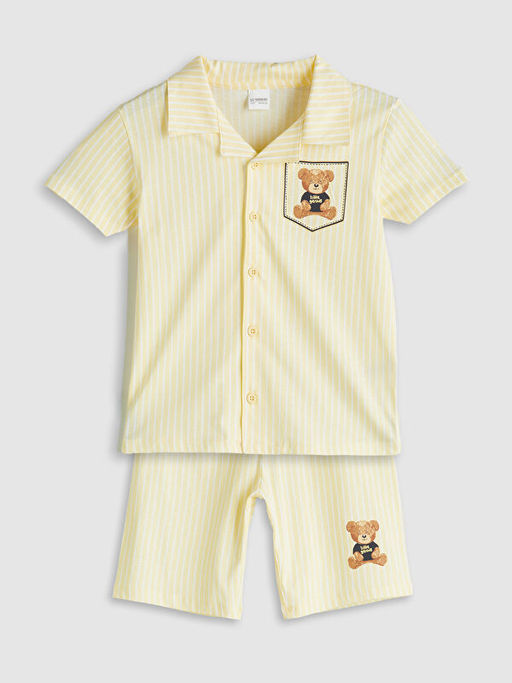 Ay? Teddy Bask?l? Erkek ?ocuk ?ortlu Pijama Tak?m?