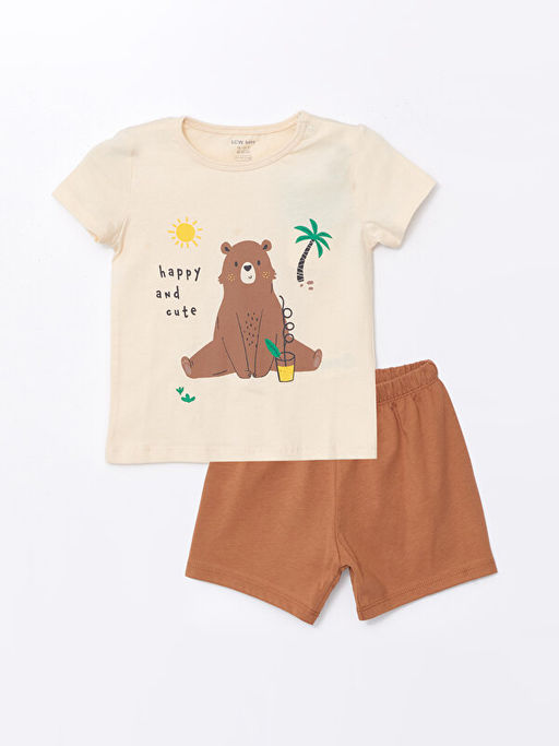 Bisiklet Yaka K?sa Kollu Bask?l? Erkek Bebek ?ortlu Pijama Tak?m?