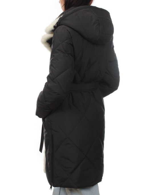 309 BLACK/WHITE Пальто зимнее стеганое женское (200 гр. холлофайбер, натуральная норка) - Fashion фото 8