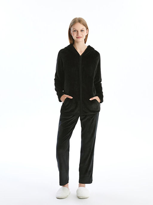 Kap??onlu D?z Uzun Kollu Kad?n Pel?? Pijama ?st