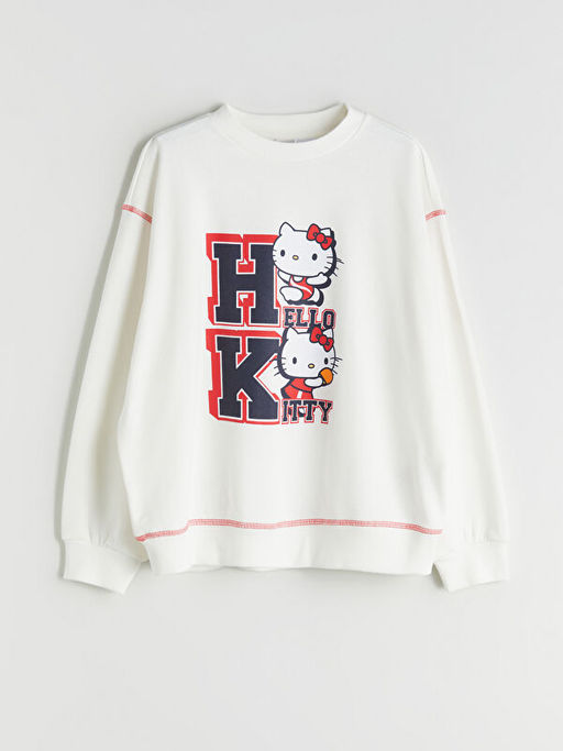 Bisiklet Yaka Hello Kitty Bask?l? K?z ?ocuk Sweatshirt