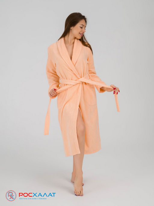 Женский махровый халат с шалькой персиковый МЗ-02 (32)
