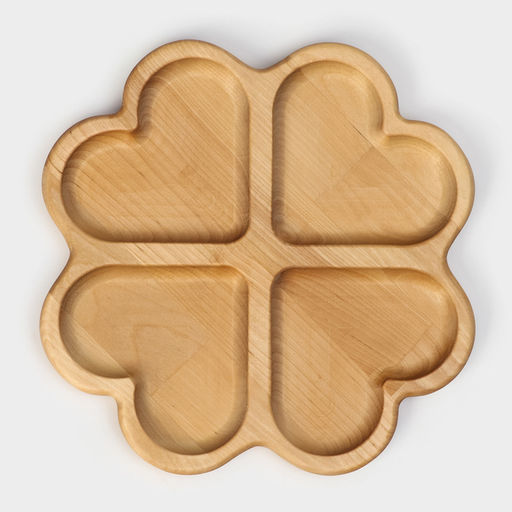 Менажница авторская Adelica «Сердце», 4 секции, 22×22×1.8 см, дерево берёза, пропитана минеральным маслом, коричневая