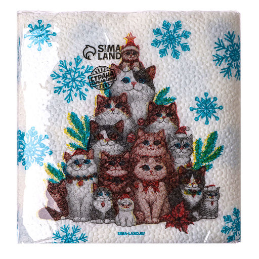 Салфетки бумажные С Новым годом: коты, однослойные, 24?24 см, 20 шт. - Страна карнавалия фото 2