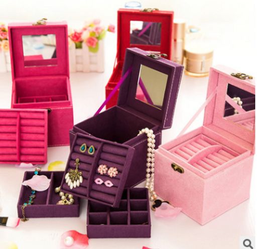 Бархатная шкатулка для украшений с зеркалом (3 уровня)