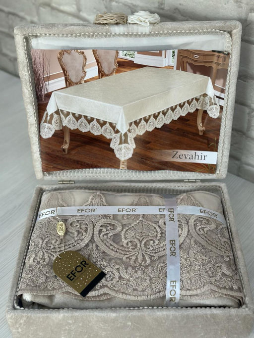 Скатерть EFOR ZEVAHIR 160*220 в сундучке прямоугольная капучино CAPI
