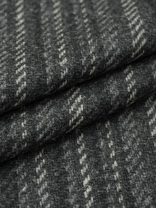 Шерсть пальтово-костюмная Твид Полосы цв.черный, ш.1.5м, шерсть-40%, п/э-60% - Купава фото 7