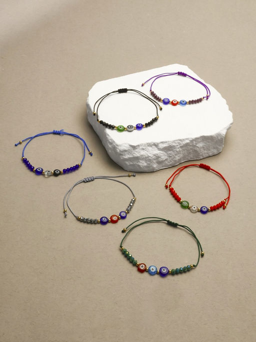 Цена за 12 шт. Браслет-оберег «Глазик» ассорти, цветной в серебре