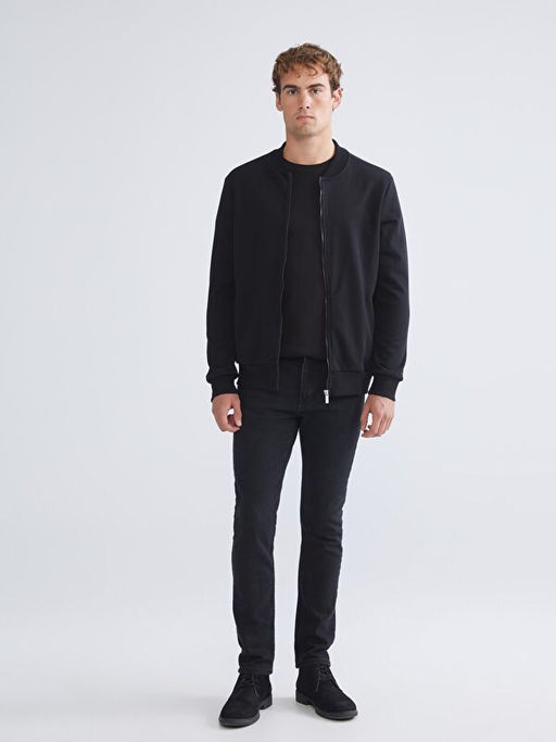 Kolej Yaka Erkek Kal?n Fermuarl? Sweatshirt