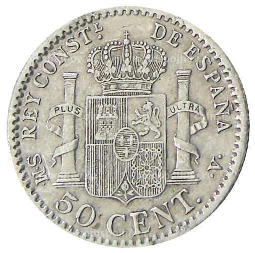 Монета 50 сентимо 1904 года Испания