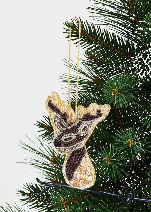 Игрушка елочная, 10 см, бисер/полифилл, бронзовая, Олень, New year