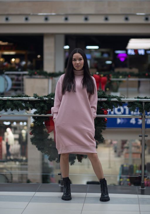 Платье утепленное футер 3хнитка начес пенье, пудра - Knitka wear фото 3